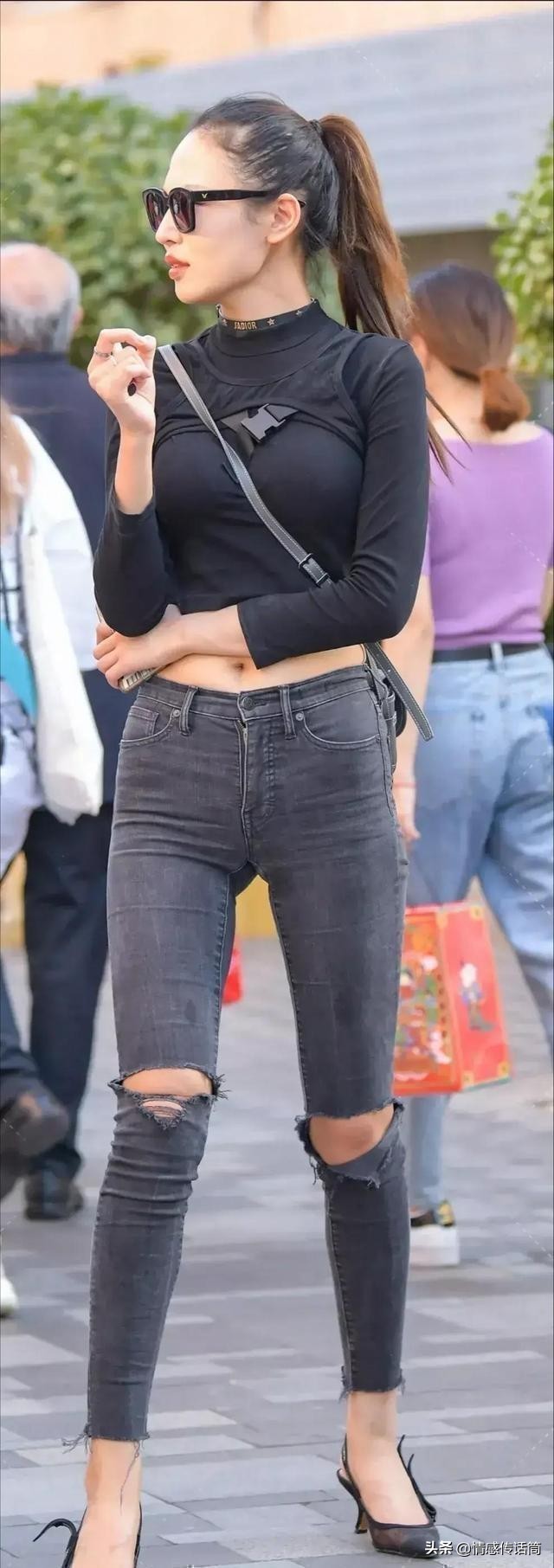 超时髦的打底裤穿搭,珍珠阔腿牛仔裤高端穿搭