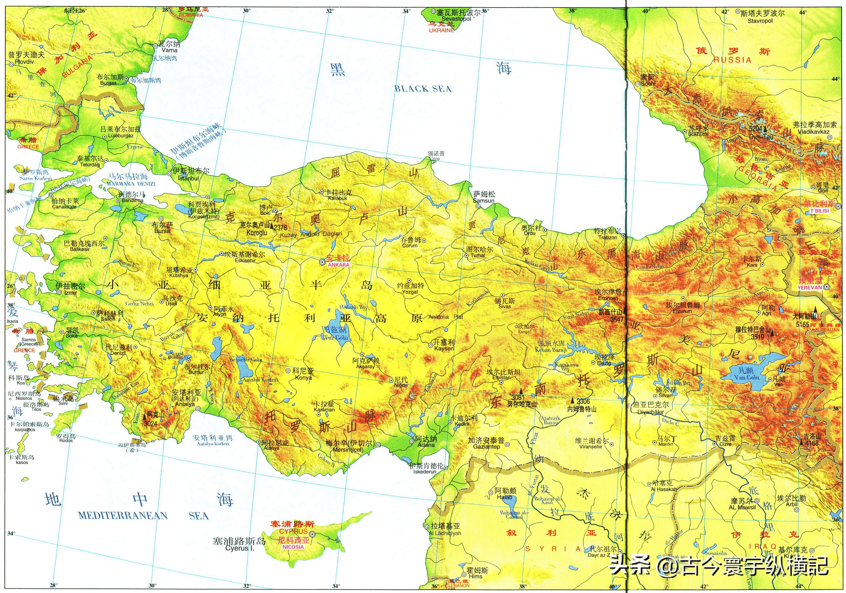亚洲各国地形图（高清宜收藏）,亚洲大陆地形图