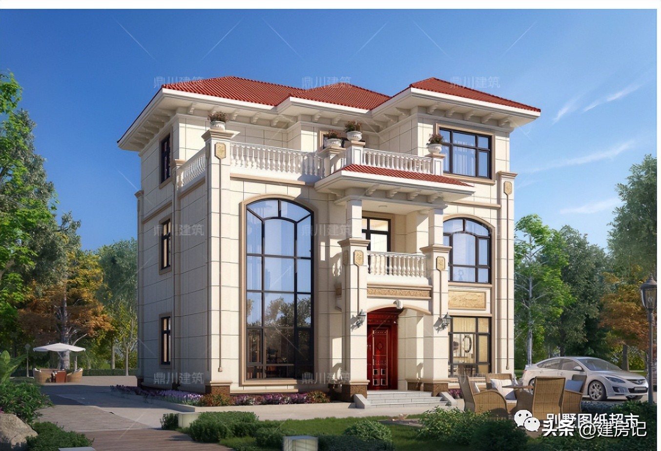 新中式风三层超大露台的别墅外观,推荐一款经济又实用通透三层别墅