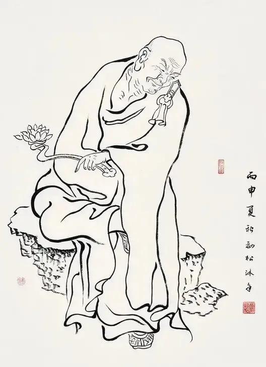工笔白描罗汉图这线条美绝了,罗汉佛工笔白描图片