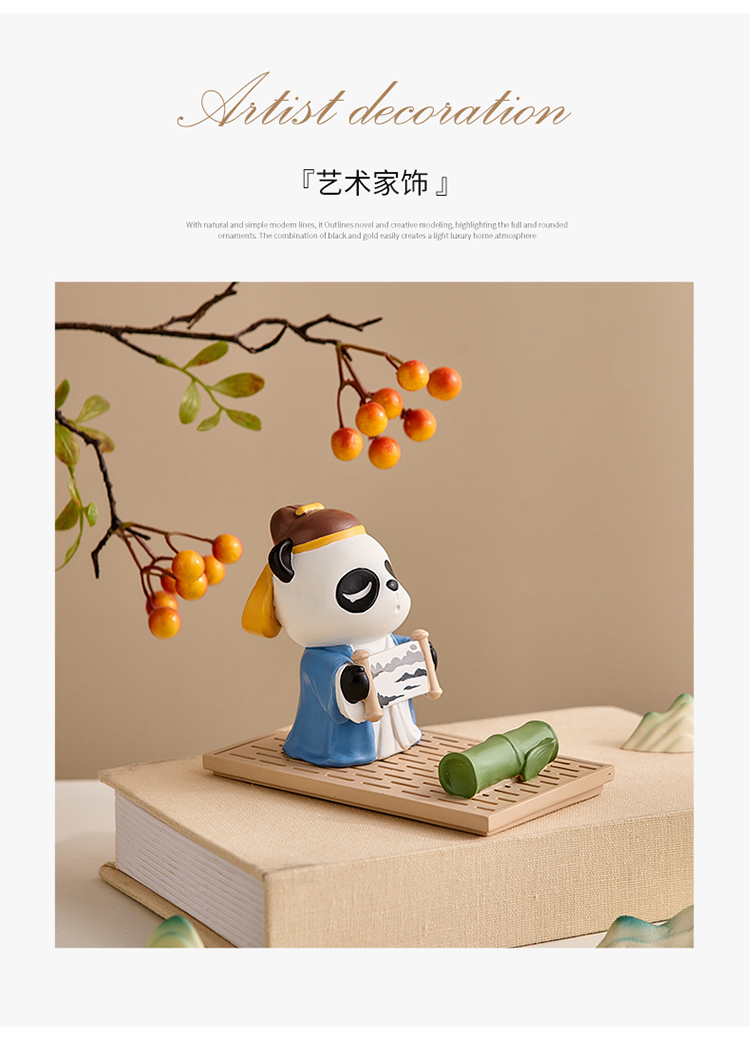 手机支架摆件熊猫,手机链木质可爱熊猫挂饰