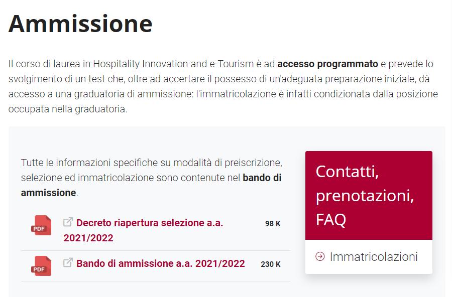 威尼斯大学,酒店创新和电子旅游