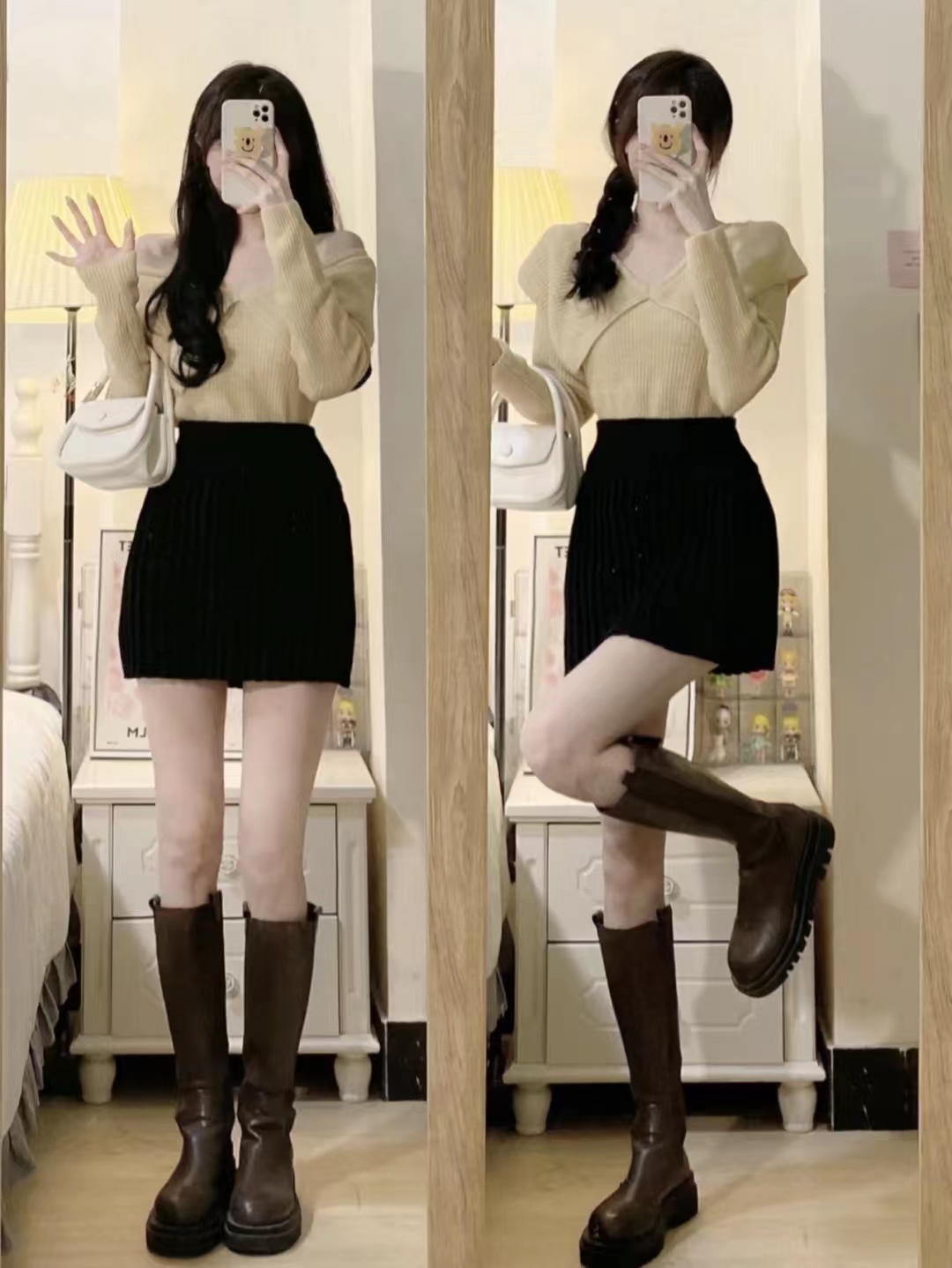 这45套棕色长筒靴穿搭太高级了，显高显瘦显腿长