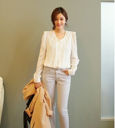 韩系小众雪纺衫,时尚雪纺上衣韩版修身显瘦