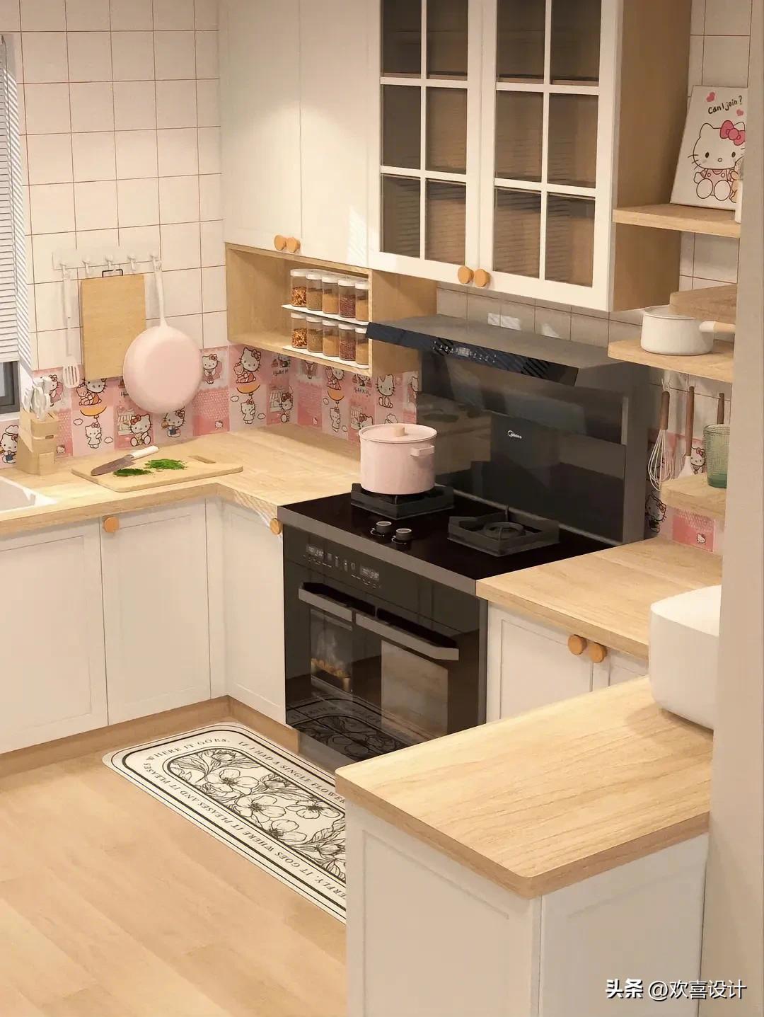 高颜值的厨房瓷砖铺设方案,30公分厨房装修效果图