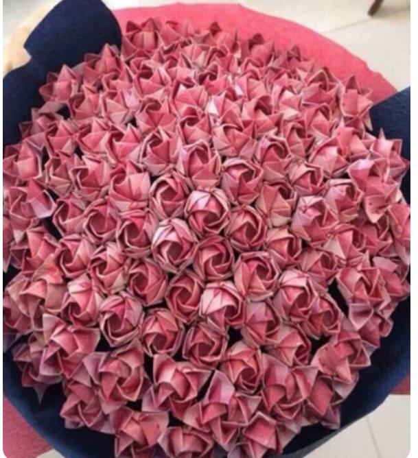 情人节包钱的花束,情人节的人民币礼物