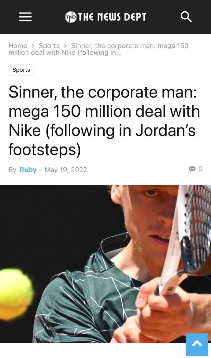 壕！十年1.5亿，意大利网球超新星获耐克肥约，球迷：阿卡咋办？