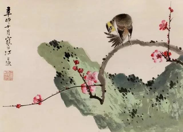 江寒汀写意黑山雀石榴花图,江寒汀写意花鸟千峰竞秀原作尺寸