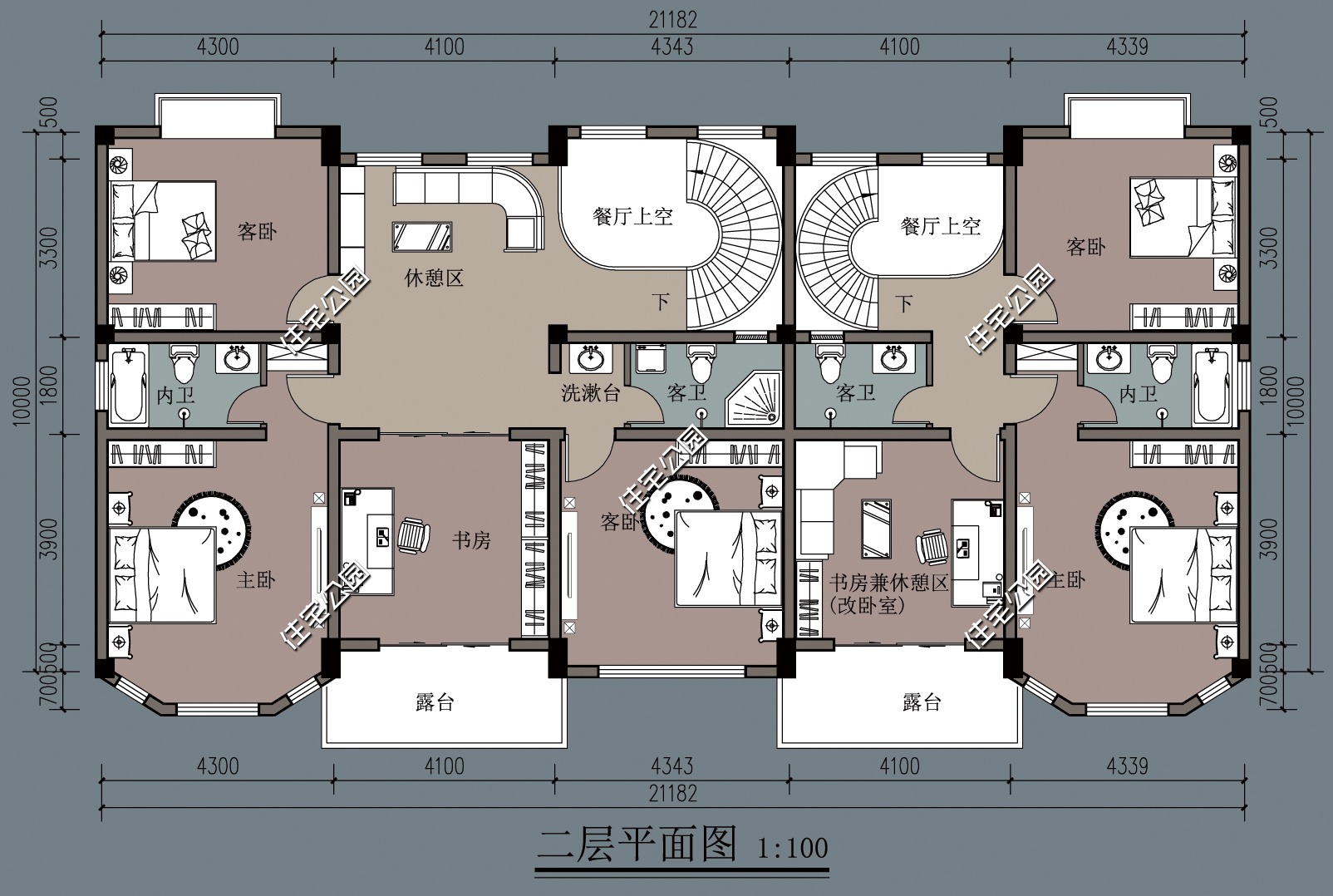 农村简单大气的二层别墅户型,11.5米x11米二层半现代别墅平面图