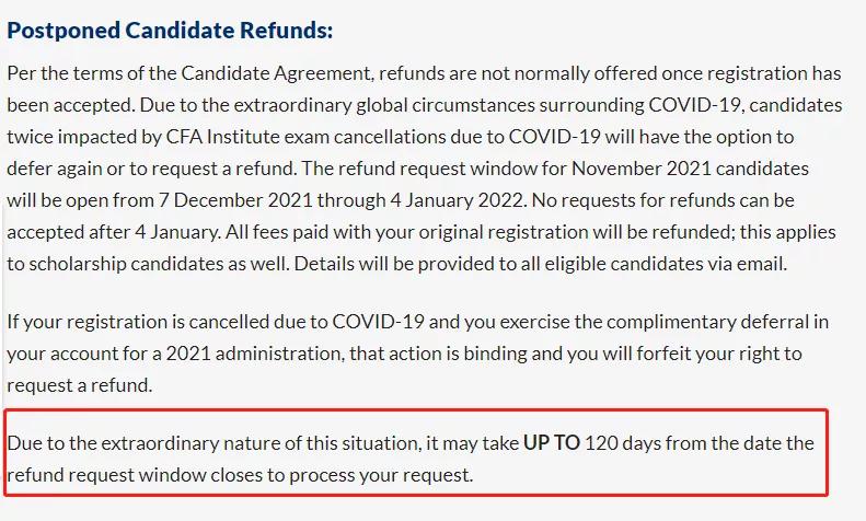突发！协会公布11月全额退款时间！22年CFA延期要求再变