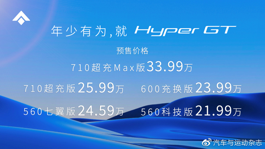 全新纯电轿车hypergt,主力车型hypergt预售