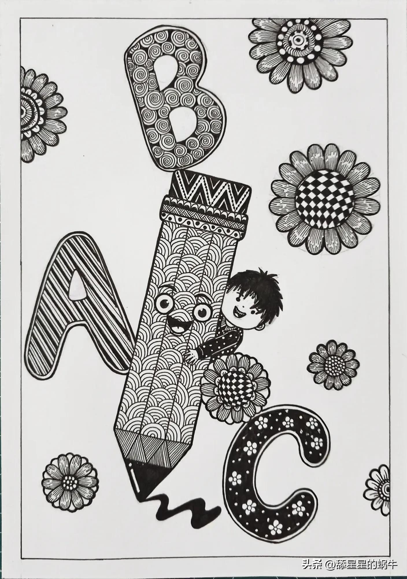 线描画大全精美线描图案合集,创意线描画木偶线描课件教程