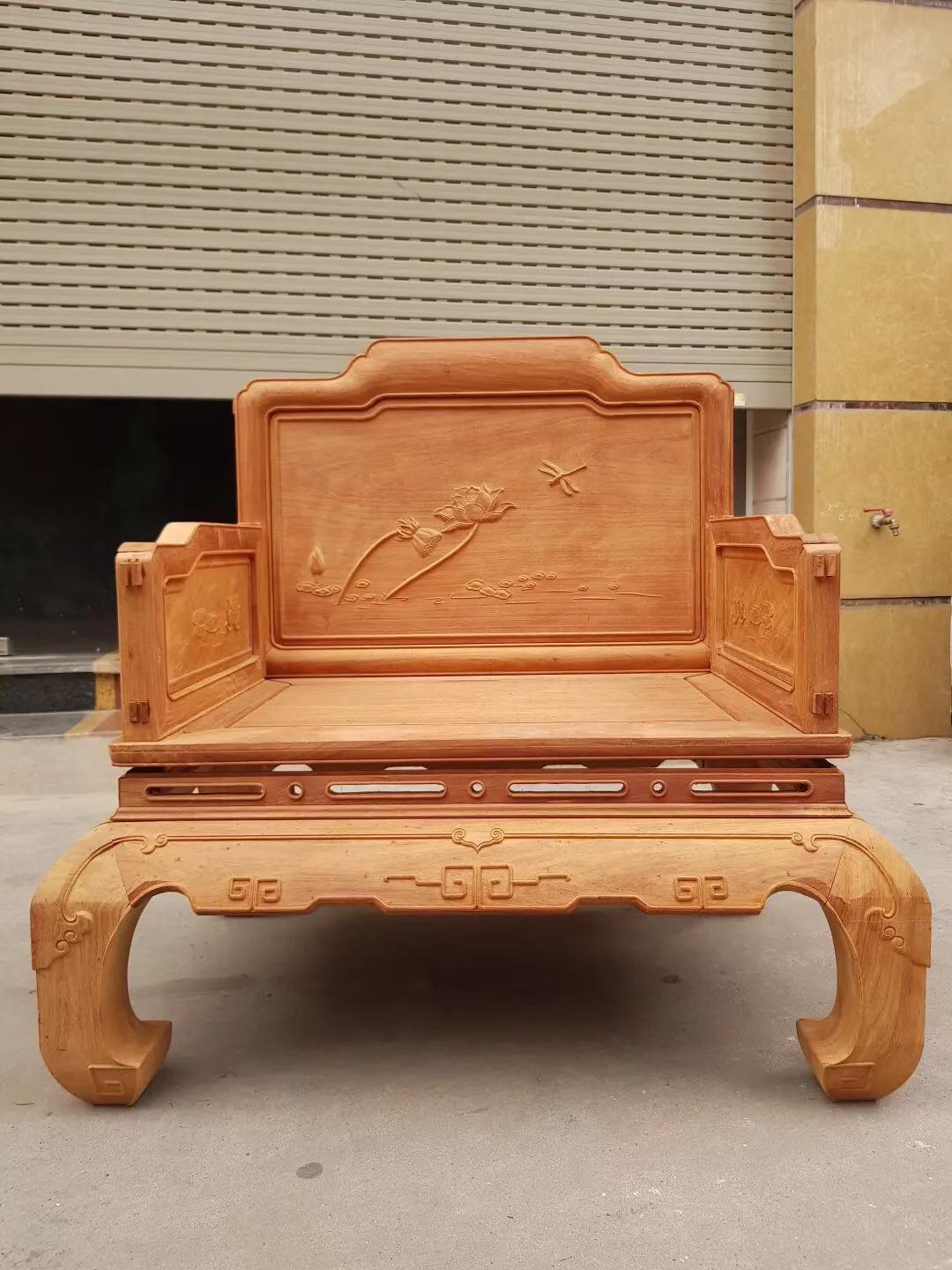 缅甸花梨生胚宝座六件套沙发,缅甸花梨沙发富贵满堂六件套