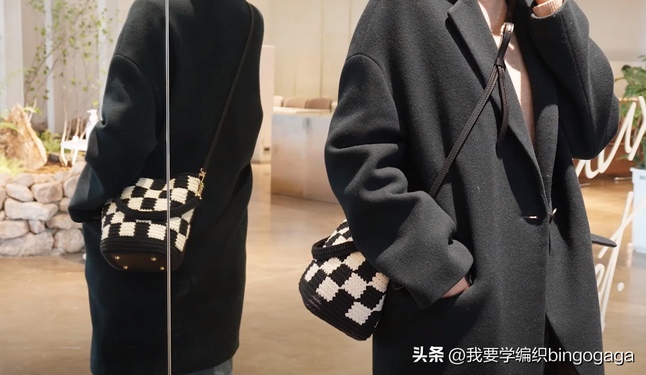 经典棋盘格元素编织包图解,棋盘格包包的线