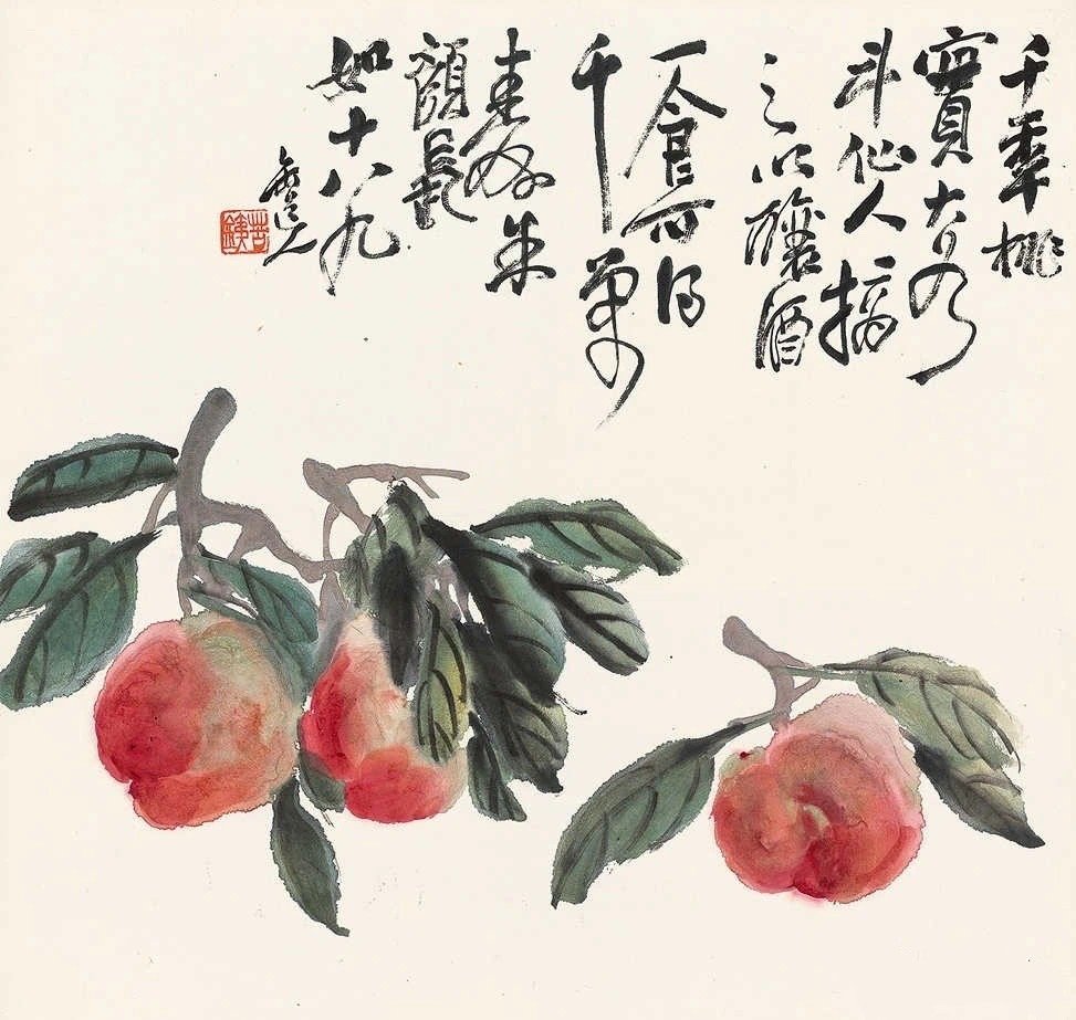 吴昌硕小品画作欣赏,吴昌硕写意花卉的枝的画法