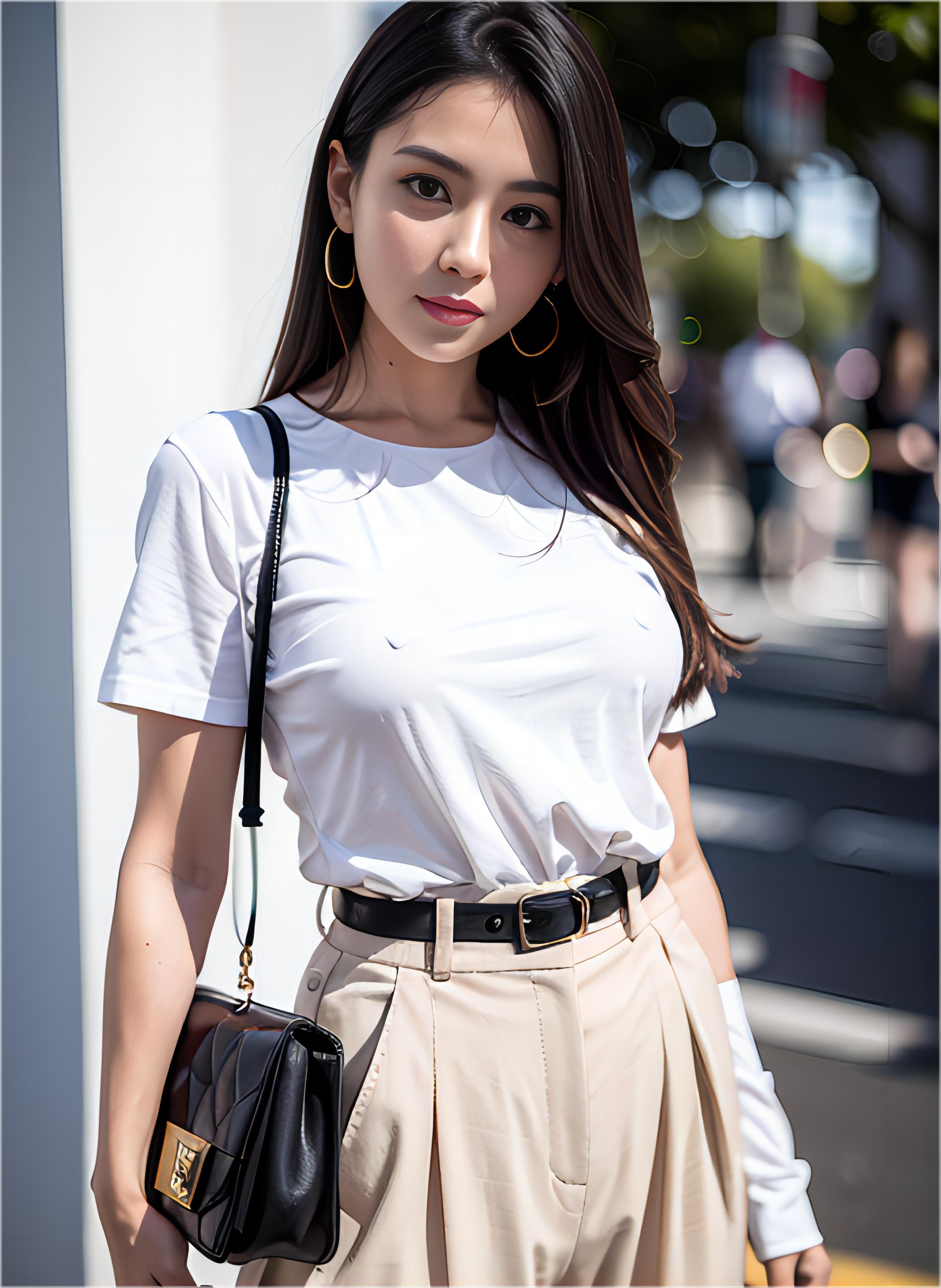 跟着AI学穿搭02T-shirt与裙裤与小皮包