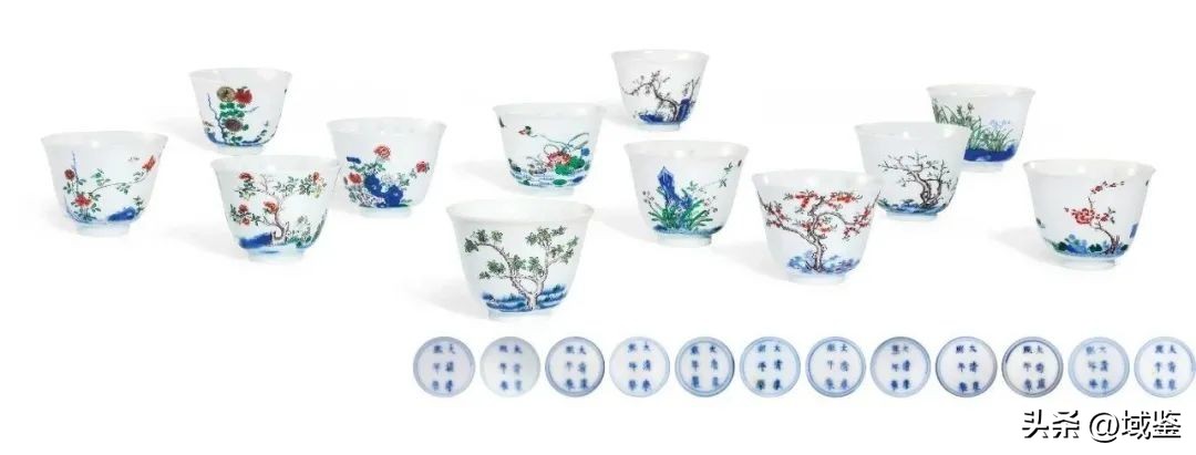 康熙官瓷十二花令杯欣赏,官窑康熙五彩十二花神杯价格