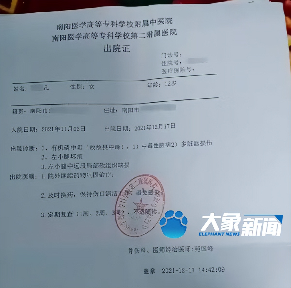 误服农药女孩收到善款,误服农药女孩康复出院