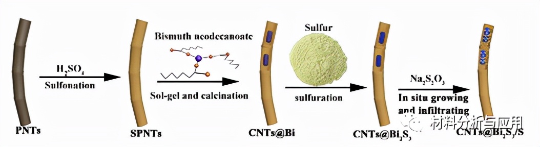 *疆新**大学：碳纳米管封装的Bi2S3纳米棒作为锂离子/锂硫电池的电极