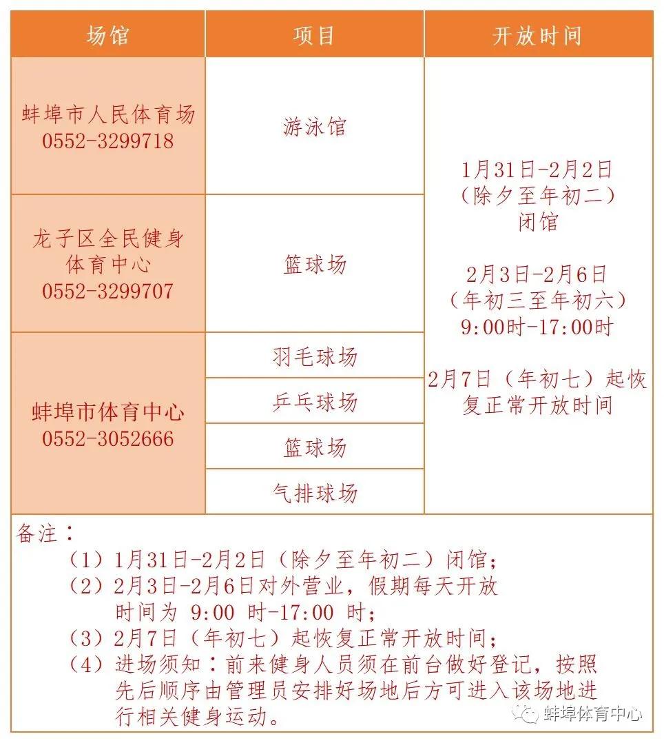 蚌埠体育场春节开放时间,蚌埠体育馆免费开放时间表