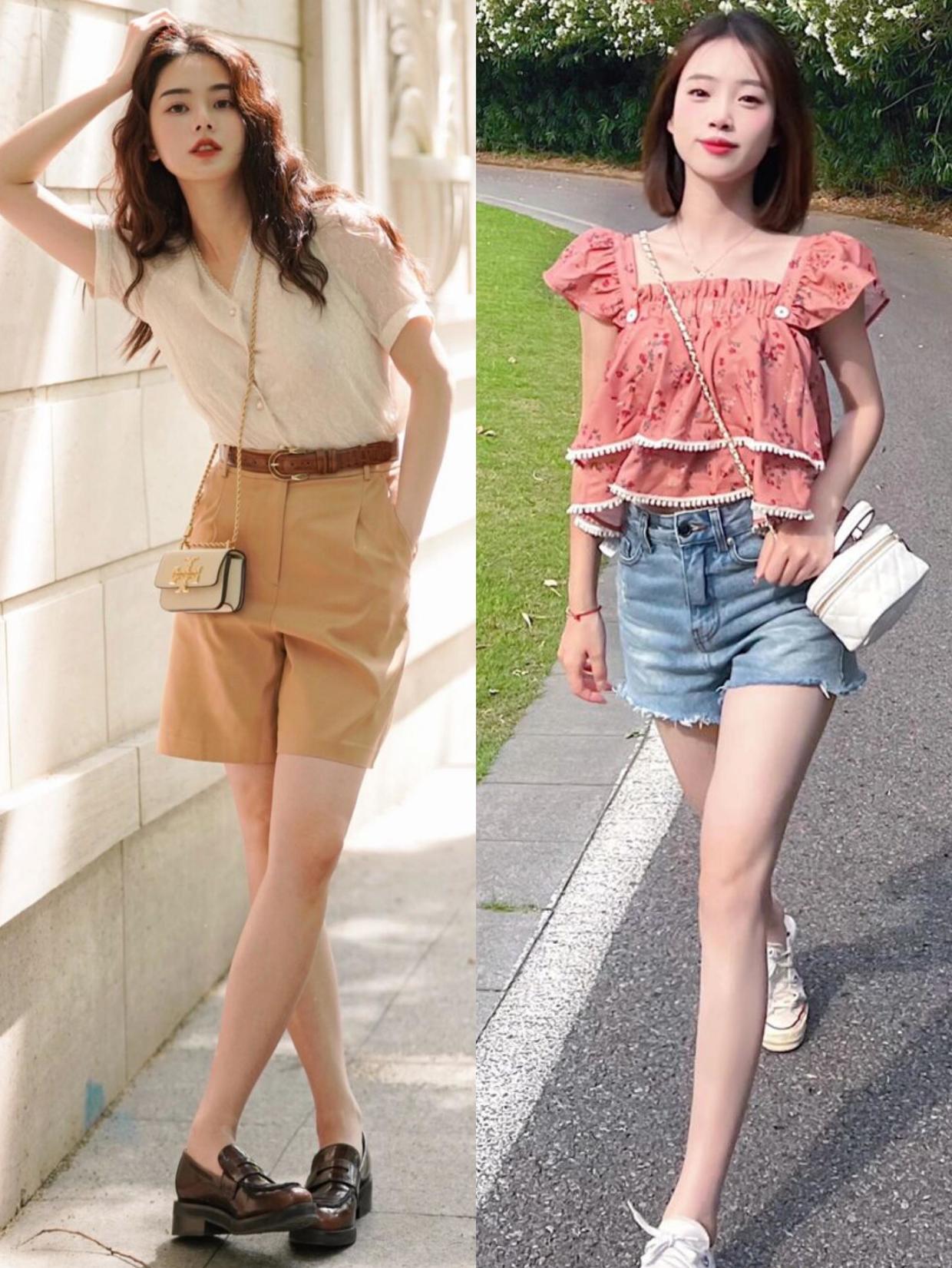 时尚短袖衫搭配气质西装短裤,短袖衬衫搭配超短百褶短裙