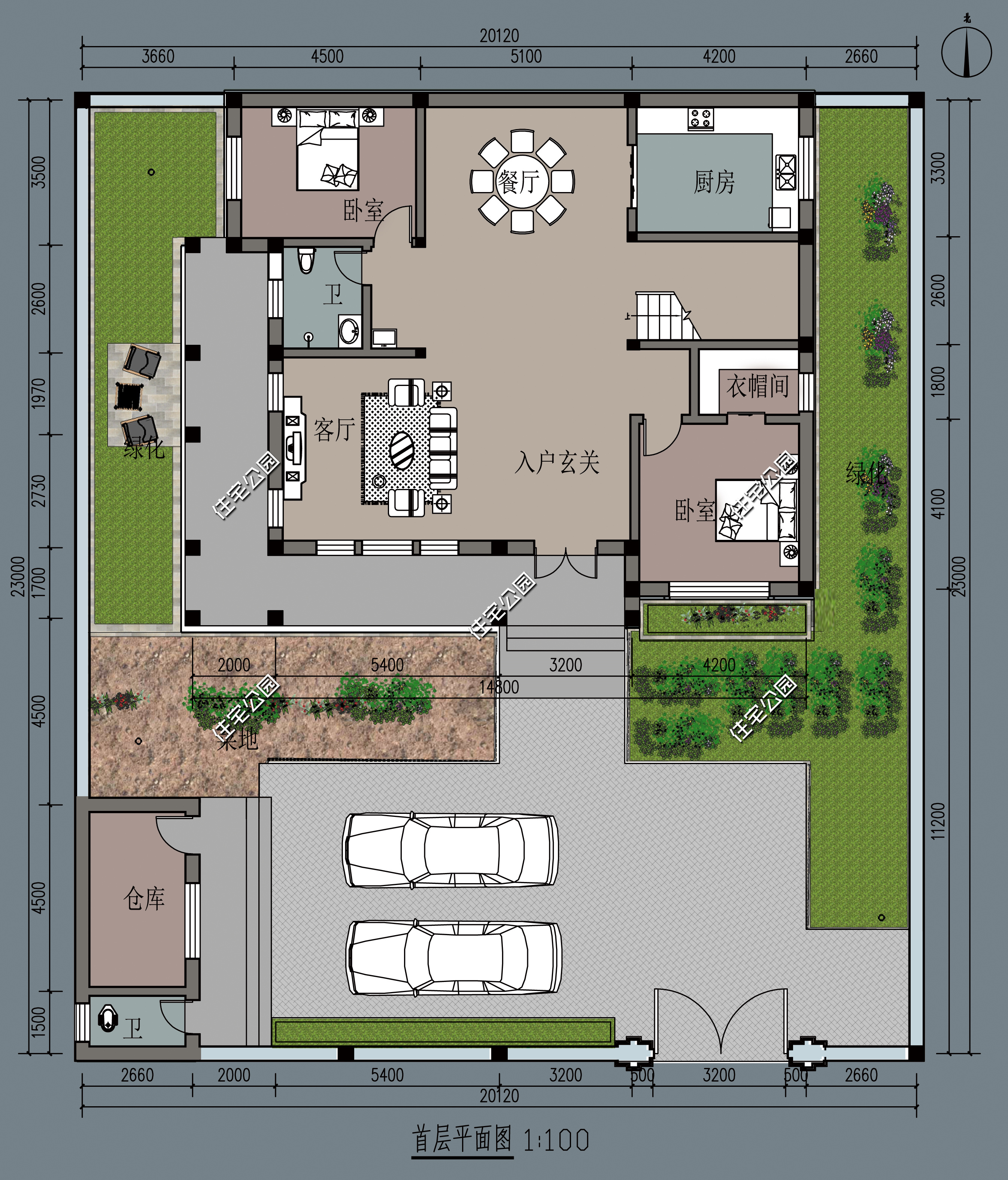农村简单大气的二层别墅户型,11.5米x11米二层半现代别墅平面图
