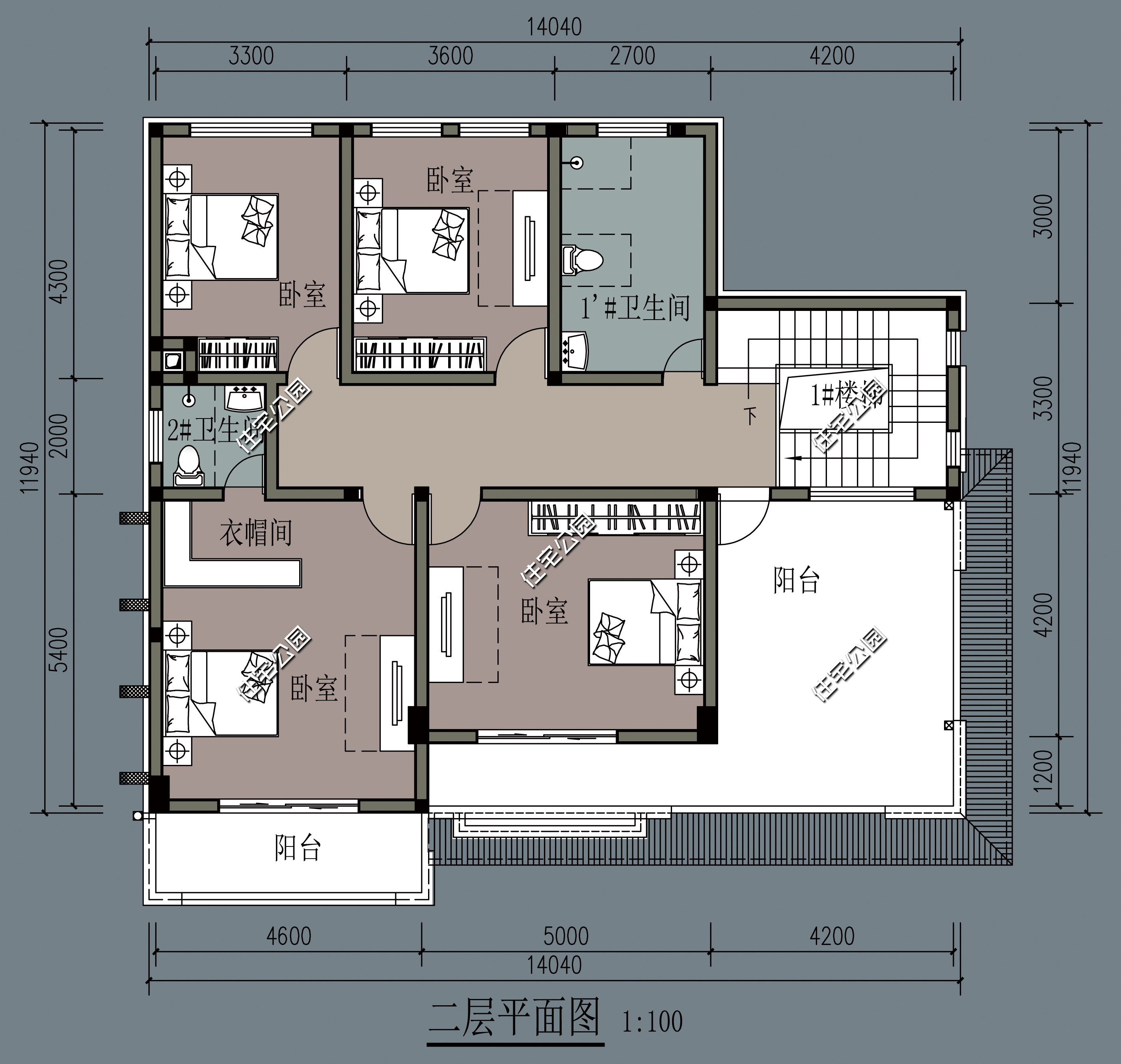 农村简单大气的二层别墅户型,11.5米x11米二层半现代别墅平面图