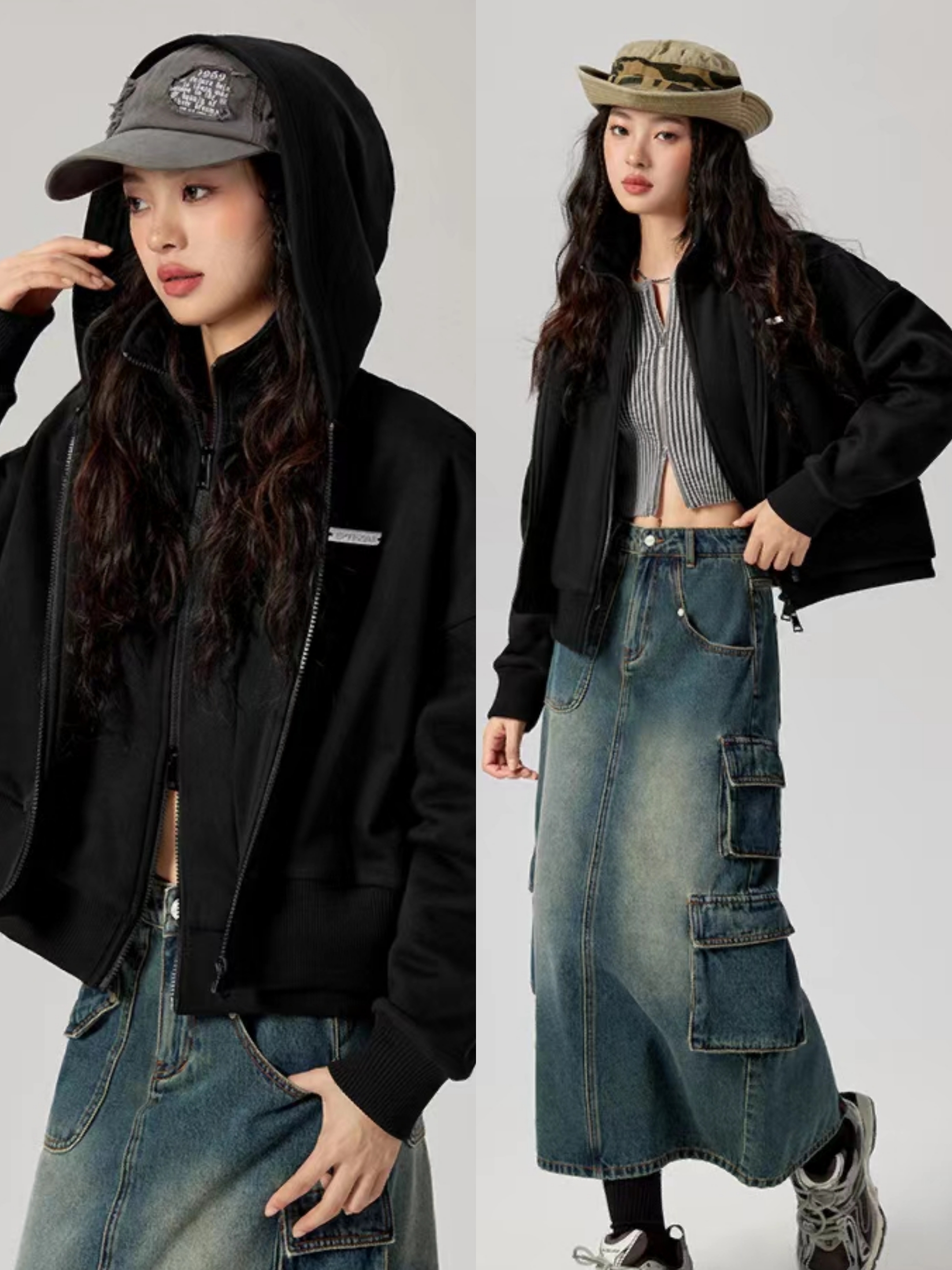 连帽开衫秋冬穿搭,女士高档羊毛短款连帽开衫