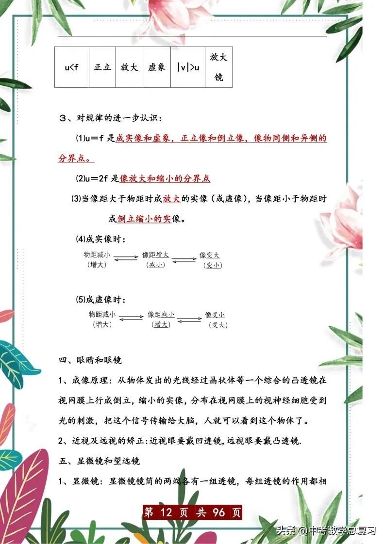 中考物理总复习：八九年级知识点归纳总结（直接打印），请收藏