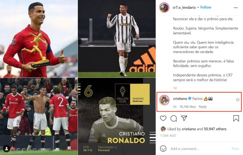 格局小了！C罗首度回应梅西拿金球，认为这是耻辱，自己才是GOAT