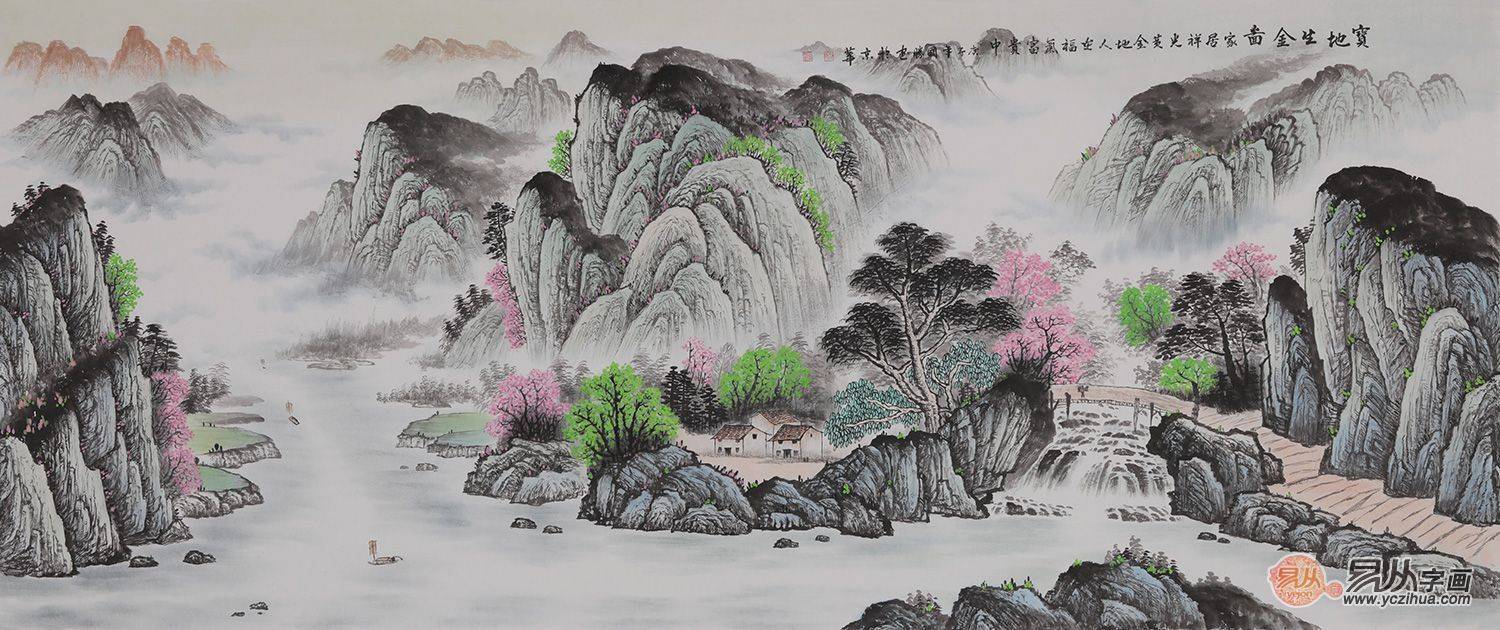 客厅沙发墙挂画名家手绘山水画,高档山水画挂客厅纯手绘