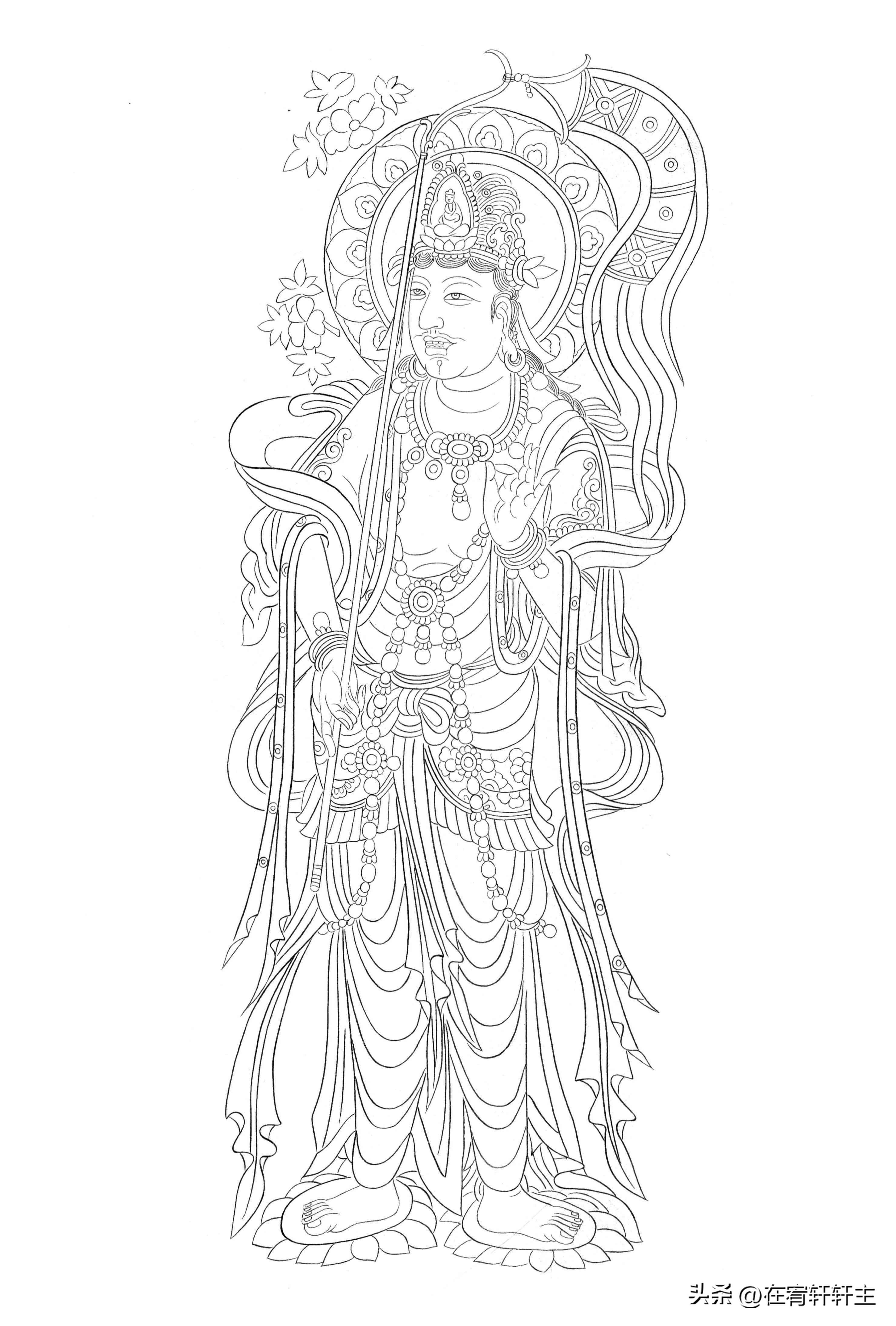 工笔白描观音苏柏斗,工笔画国画白描观音