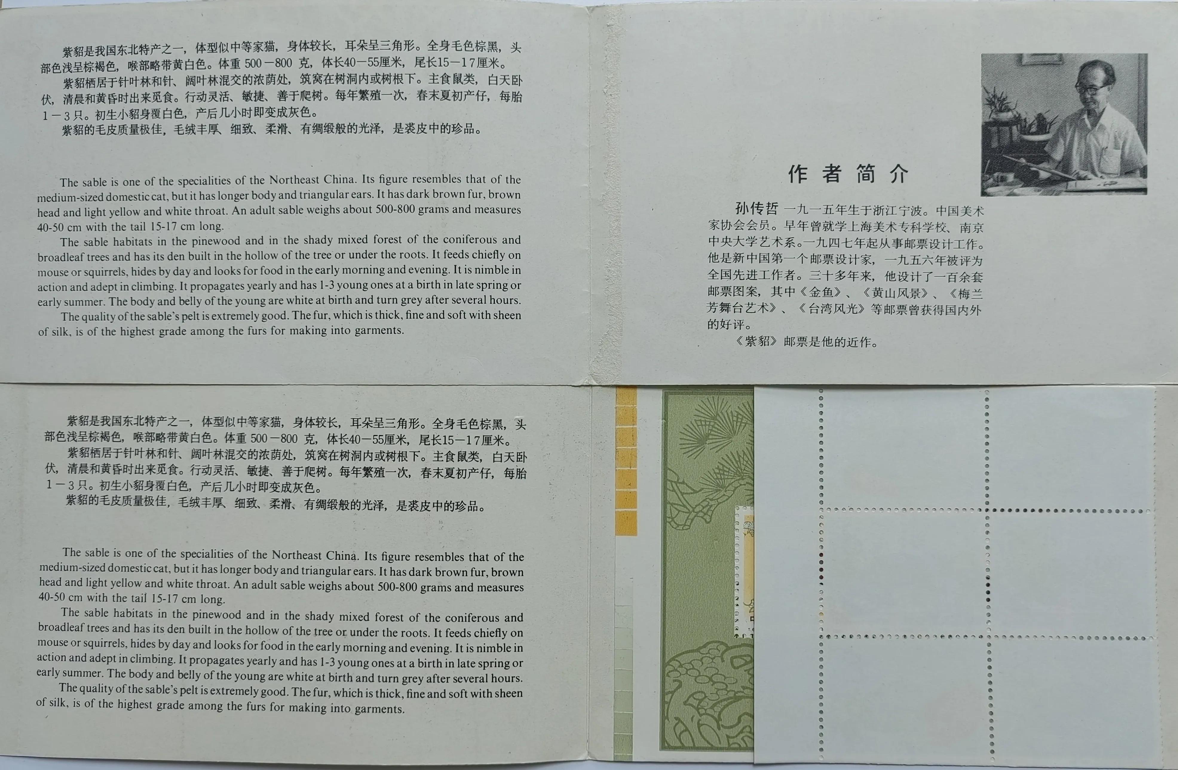 趣谈邮电部发行的小本票之三（紫貂）