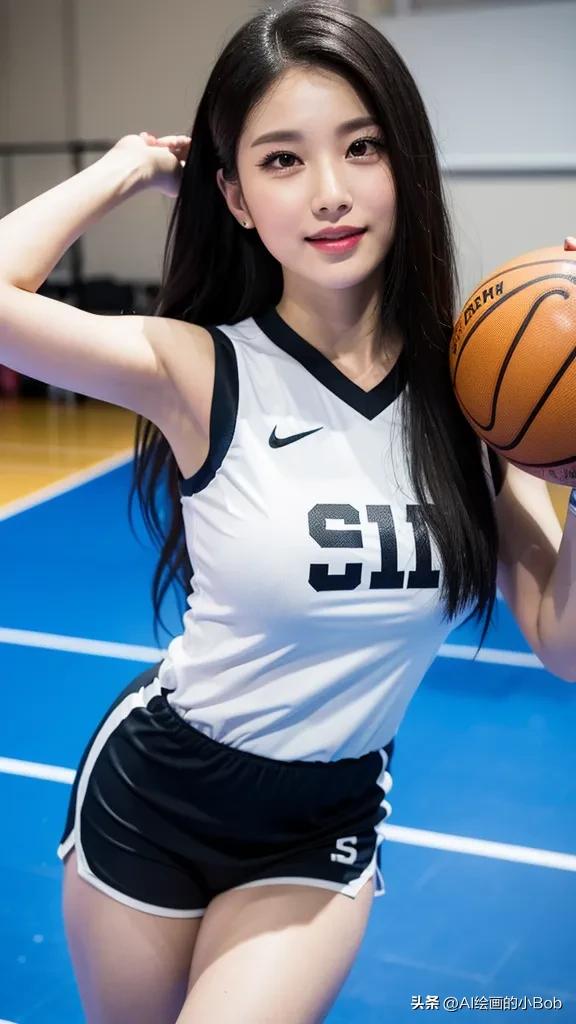 手中拿着篮球ai绘画,打篮球的男生和女生绘画教程