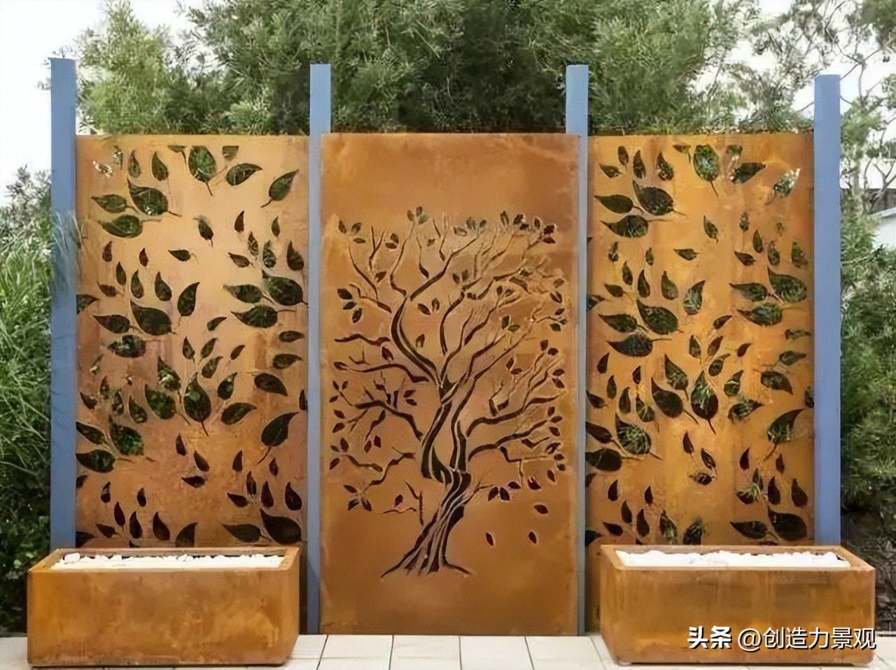 越“锈”越惹人爱的耐候钢，在庭院造景中也被广泛应用着