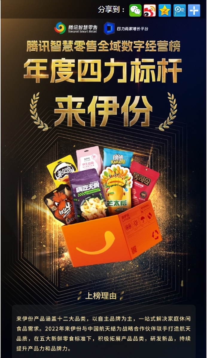 新鲜零食来伊份荣登腾讯“全域数字经营榜”斩获年度四力标杆奖