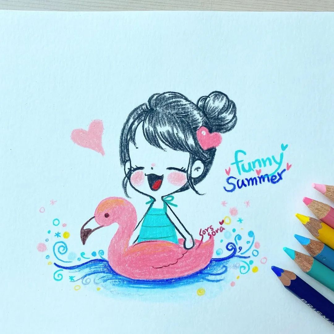 彩铅绘画7-15岁简笔画可爱又简单,可爱彩铅简笔画简单的少女