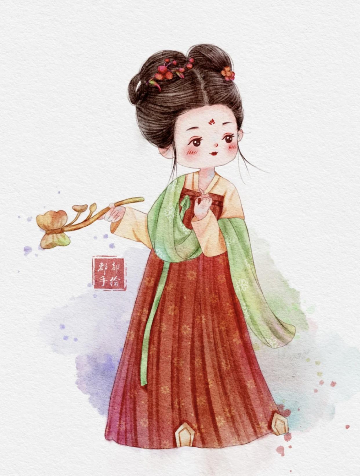 古风俏皮插画,萌萌的古风人物插画