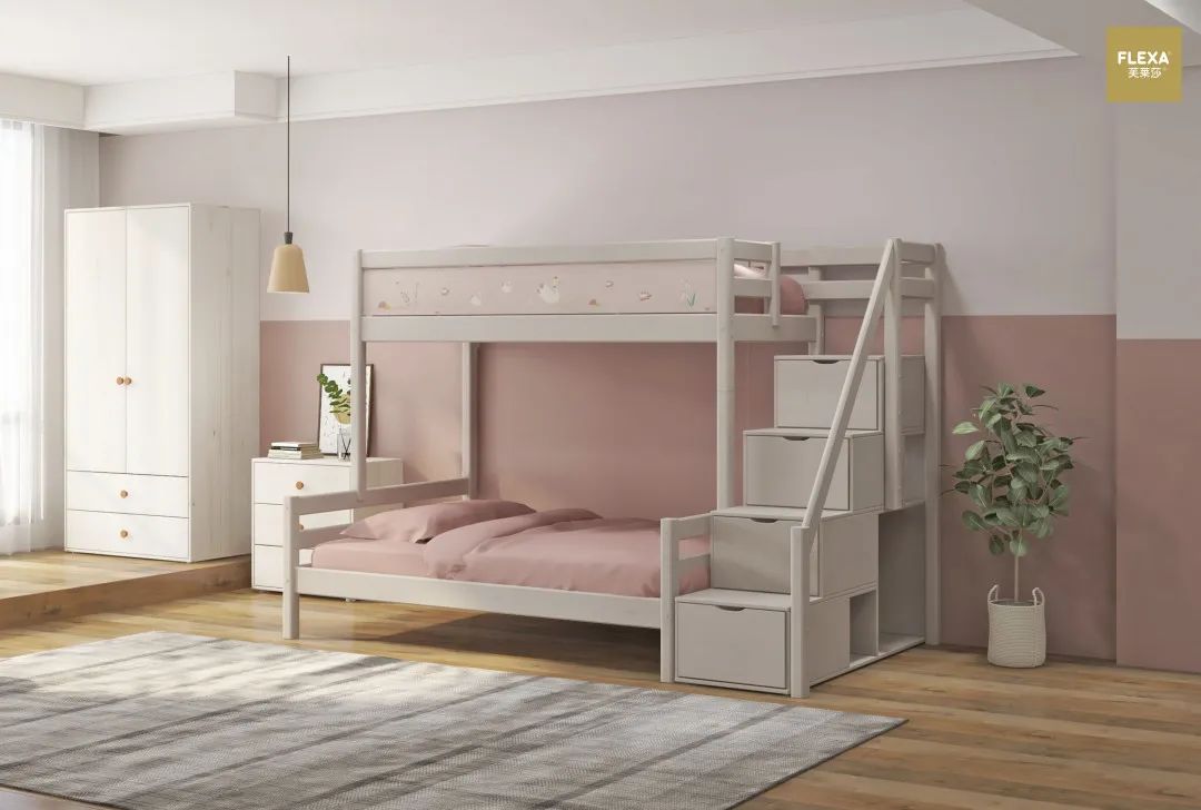 儿童床顶柜巧妙设计,小户型儿童房放架子床设计