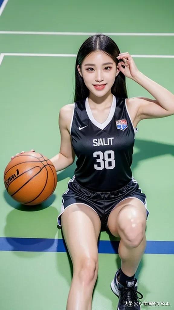 手中拿着篮球ai绘画,打篮球的男生和女生绘画教程
