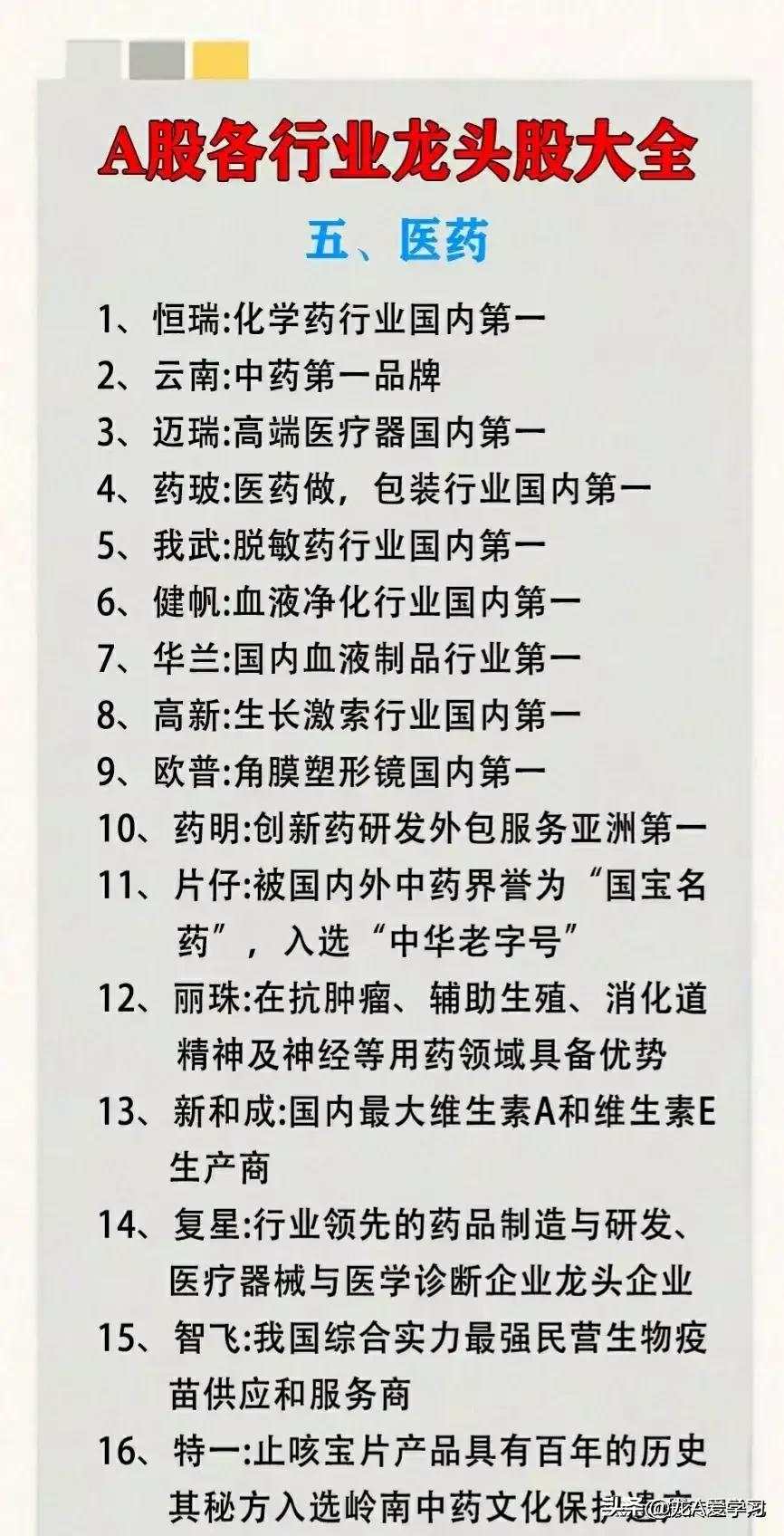 2024最新各行业龙头股一览表,2023年十大最具潜力龙头低价股