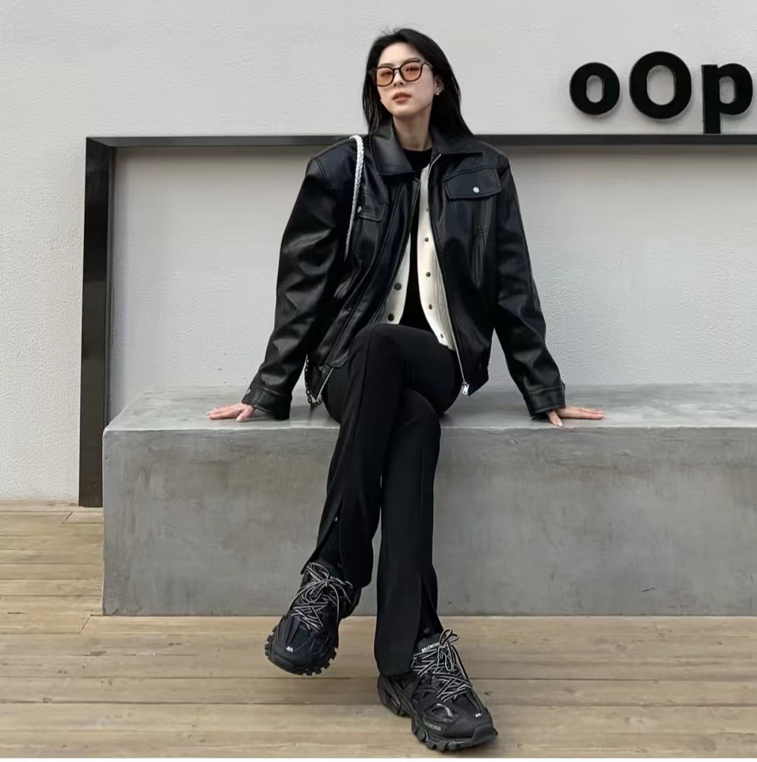 冬季黑色皮衣加棉高级感穿搭,黑色皮衣穿搭女秋冬