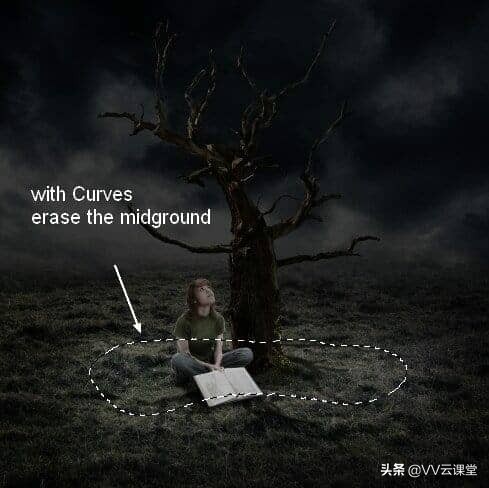 在Photoshop中创建带有月亮的树的超现实图稿，VV云课堂教程