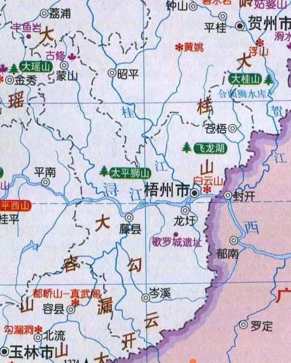 中国旅游地理桂林漓江主要风景区,梧州交通旅游地图