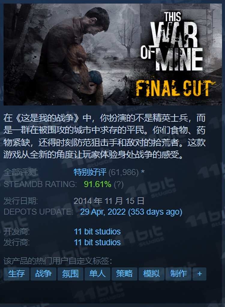 每日Steam折扣：这是我的战争、了不起的修仙模拟器、地痞街区