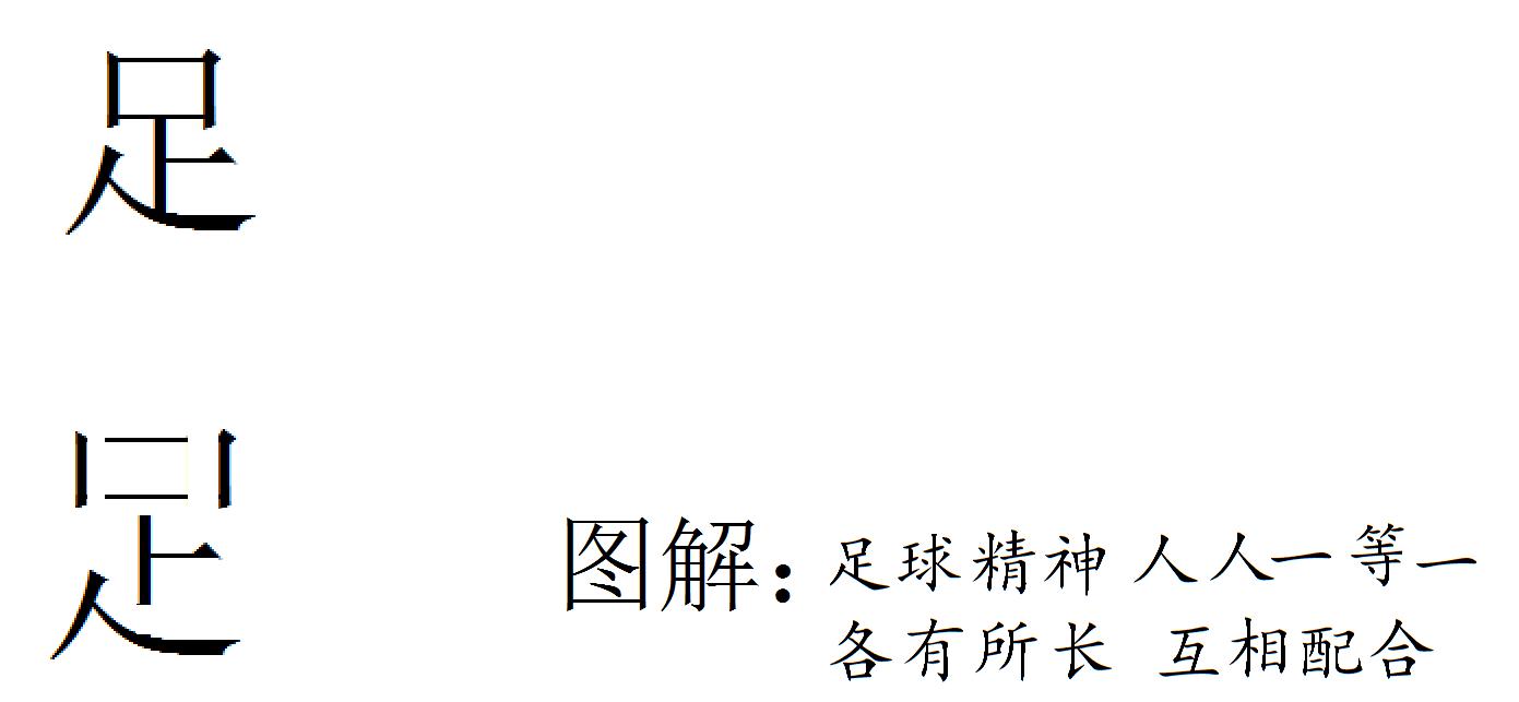 巧解汉字，关爱中国足球，知足常乐。