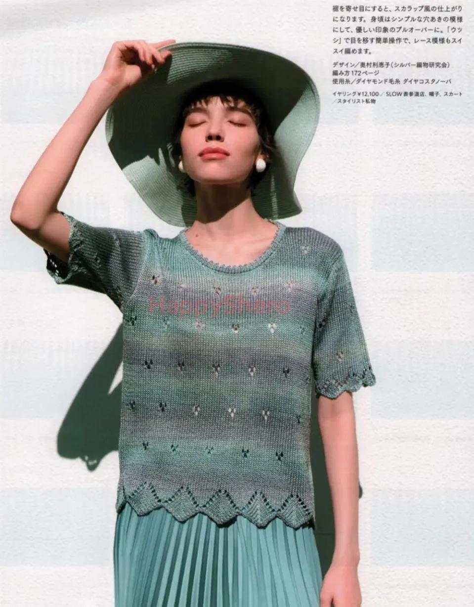 夏天蕾丝线插肩短袖编织图解,红袖款底边花边编织教程