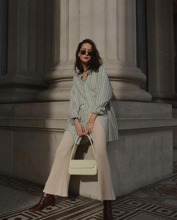 黑色衬衫最新穿搭,衬衫穿在毛衣外面