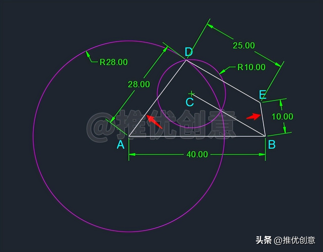 利用多边形作辅助绘制圆弧cad教程,cad平行四边形画图教程