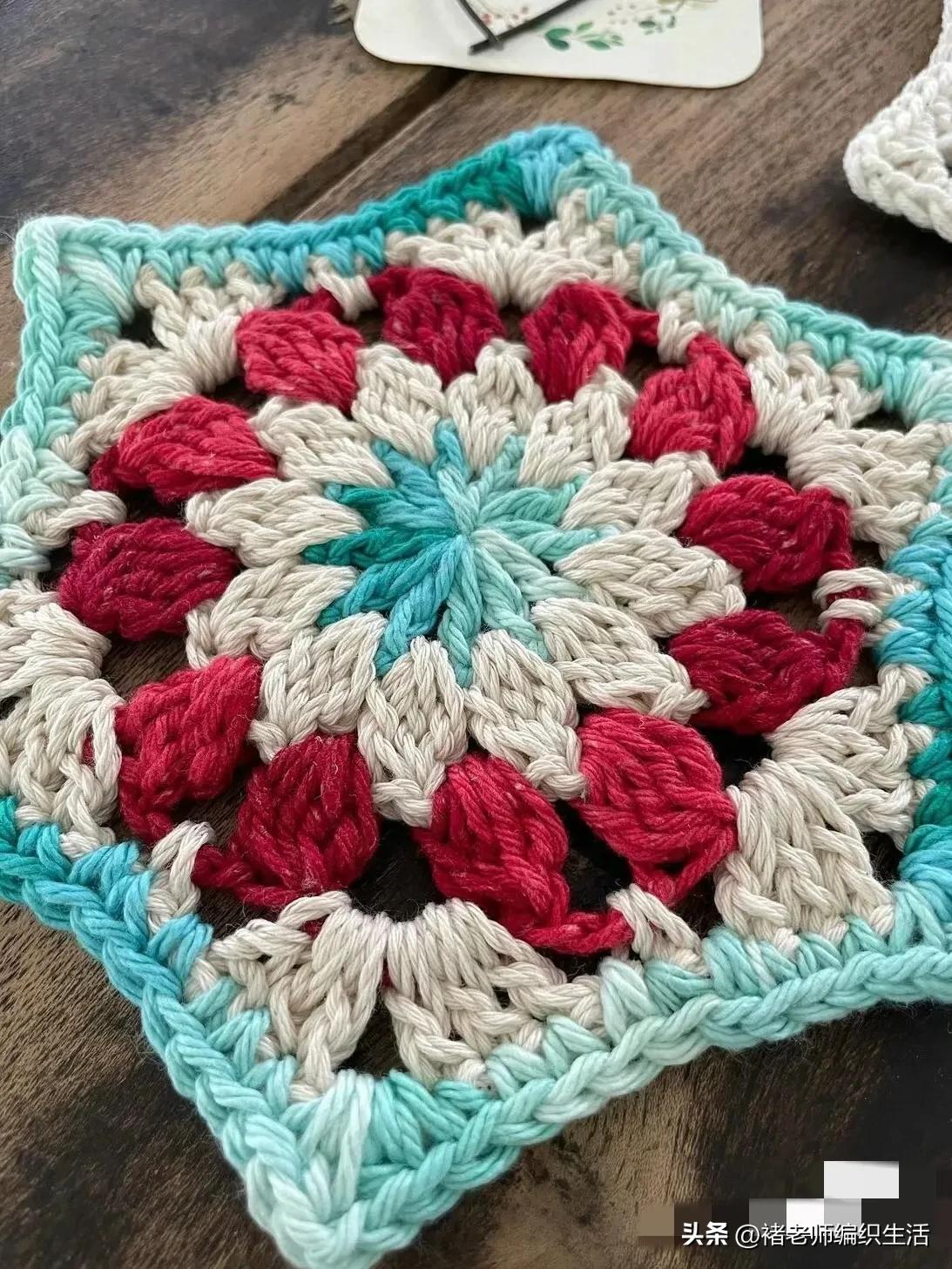 钩织菱形花片教程,钩花方形花片视频